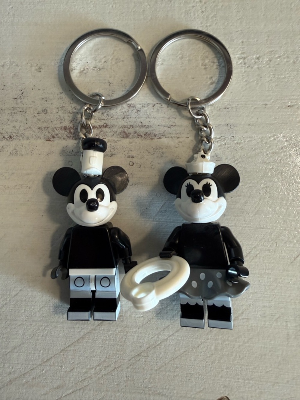 Disney Mickey Minnie Mouse Keychain Lot of 2 Minifigure Style Figures